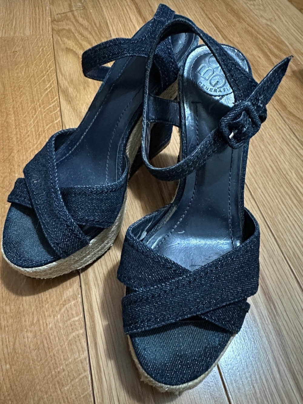 Worn - Black Wedge Sandals by BCBGeneration